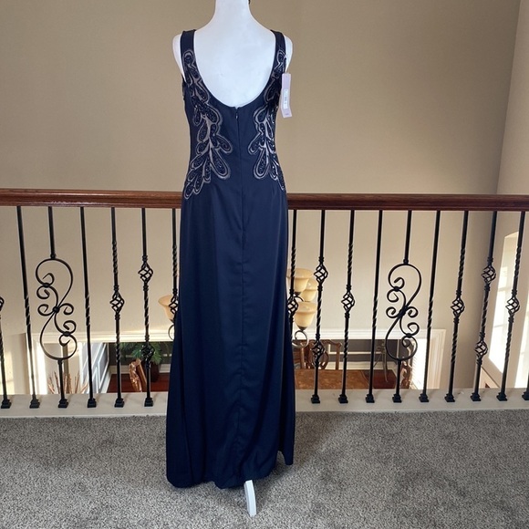 JS Collections Navy Blue Sleeveless Embroidered Holiday Party Gown Maxi Dress 4 - Picture 5 of 9